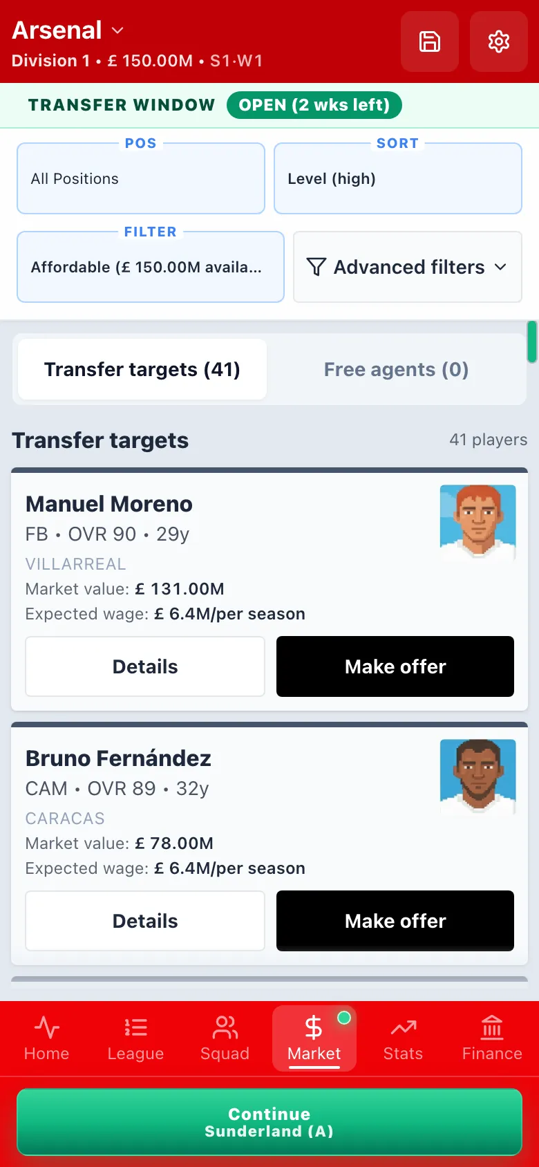 Transfer market with players from every league