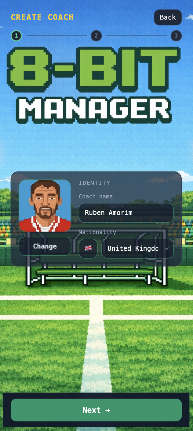 Squad and tactics management screen