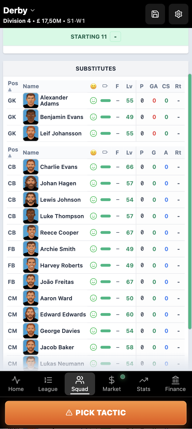 Live match simulation screen